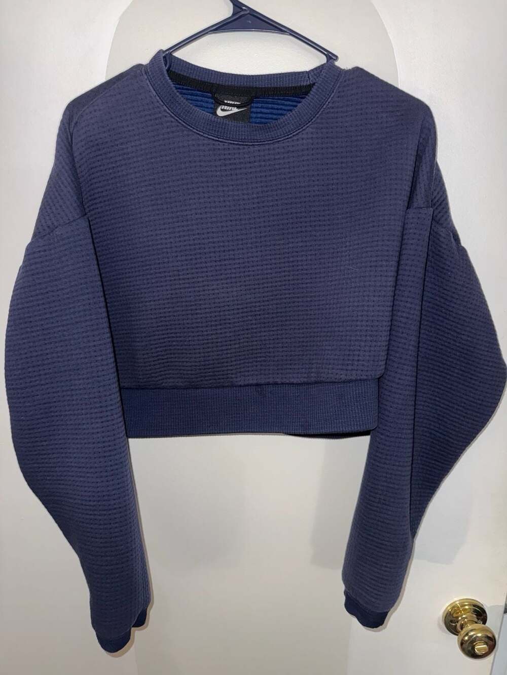 Nike Waffle Texture Cropped Sweatshirt Navy Blue Size M